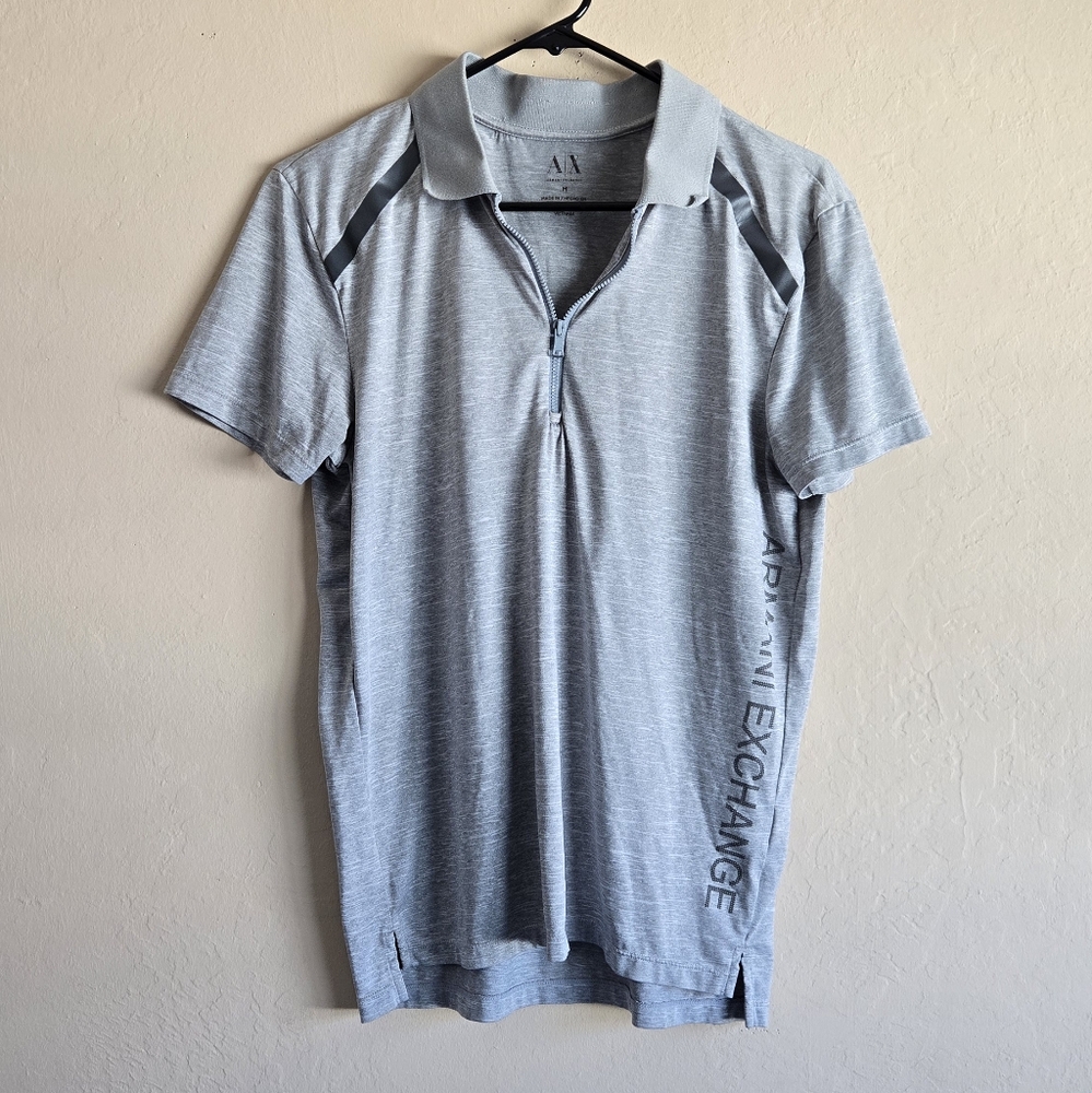 Armani exchange gray Short Sleeve Zip Front Athletic Golf Shirt Size Medium